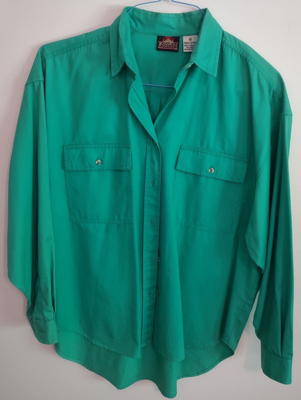 Vintage Greatland Apparel Green 100% Cotton Button Down Shirt Medium Long Sleeve